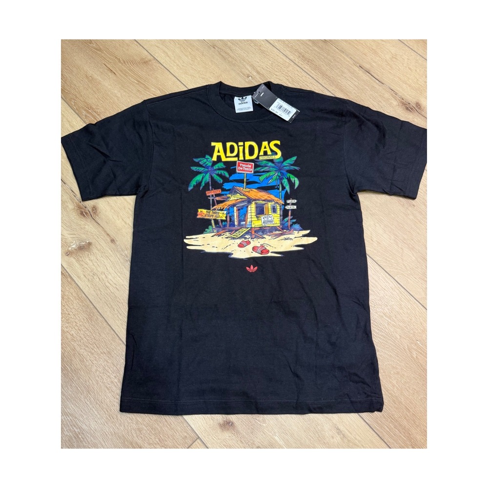 Adidas Originals Mens Tropical Beach Hut Graphic T-Shirt Black Small NWT